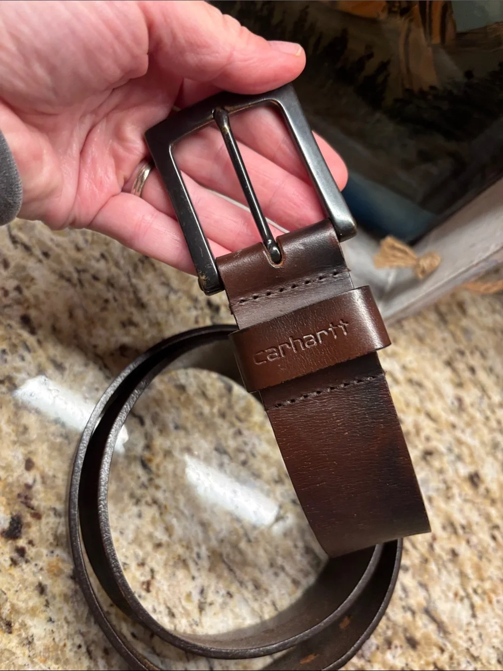 Genuine Brown Leather Men’s Belt - Stitched Detail